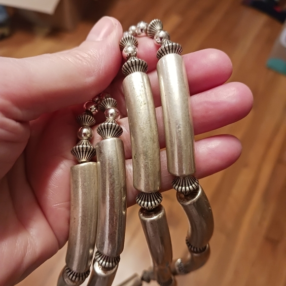 Silver or Silver Plated Hollow Tube Style Two Strand Necklace Unmarked - Picture 4 of 5